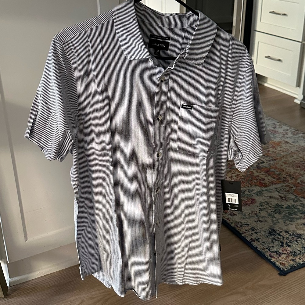 Brixton Navy and White Striped Button Down Shirt